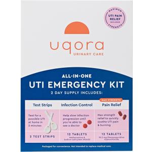 Uqora UTI Emergency Kit - Comes with 2 Urinary Tract Infection Test Strips, 12 UTI Pain Relief Tablets & 12 Infection Control Tablets - Urinary Tract Support - Maximum Strength