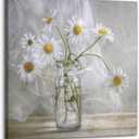 Bathroom Wall Decor Canvas White Flower Modern Wall Art for Living Room Large Size Painting Picture Artwork Wood Framed Wall Art Easy to Hang Size 20 X 20 in