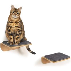 Cat Wall Shelves,Cat Wall Steps and Perch,Stairs,Ladders,Nest,Bed,Modern Wooden Floating Climbing Furniture for Hopping and Sleeping,with Scratching Cushion (Steps)