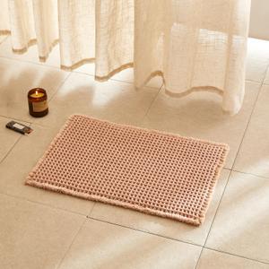 TYUU Waffle Bath Mat, Boho Bathroom Rugs Non Slip Washable Super Absorbent Quick Dry Bath Mat Farmhouse Bathroom Decor, 24"x16" Light Peach