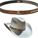 Gamboa Hat Bands for Cowboy and Cowgirl Western Accessories for Men and Women Leather Style Hat Belt Band (Brown and White)