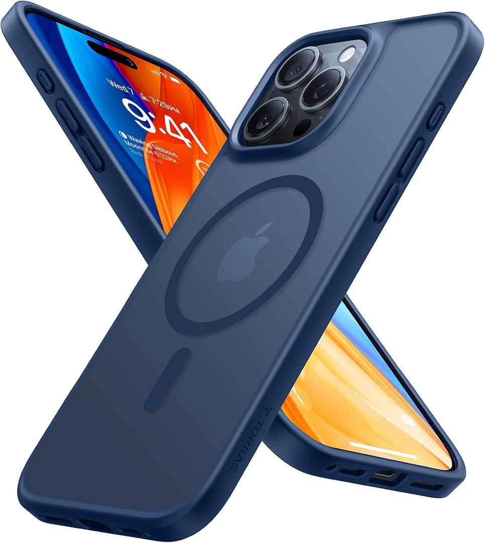 TORRAS for iPhone 16 Pro Case Translucent Matte Blue | Compatible with MagSafe, Military Grade Drop Protection, Stronger Magnetic, Shockproof Airbag, Color Button, Slim Anti-Scratch