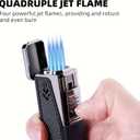 TOMOLO 2 Pack Torch Lighter Quadruple Jet Flame Windproof Refillable Butane Lighter with Hidden Punch, Butane Not Included (Black)