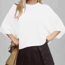 BTFBM Womens Short Sleeve Tops 2025 Summer Casual Crew Neck Oversized Sweater Solid Color Ribbed Knit T Shirts (White, XL)