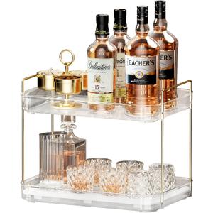 Seoneiro Whiskey Tray, Glass Cup Rack, Mug Holder, Coffee Cup Organizer, Bathroom Countertop Organizer with Drain Board Wine Glass Decorative, Food Tray, Kitchen Spice Rack (Transparent Color-2)