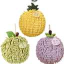 Fuzzy Chenille Hand Towel Ball,Hanging Hand Towels for Bathroom,Kitchen Hand Towels with Hanging Loops,Quick Dry,Set of 3(Green Yellow Purple)