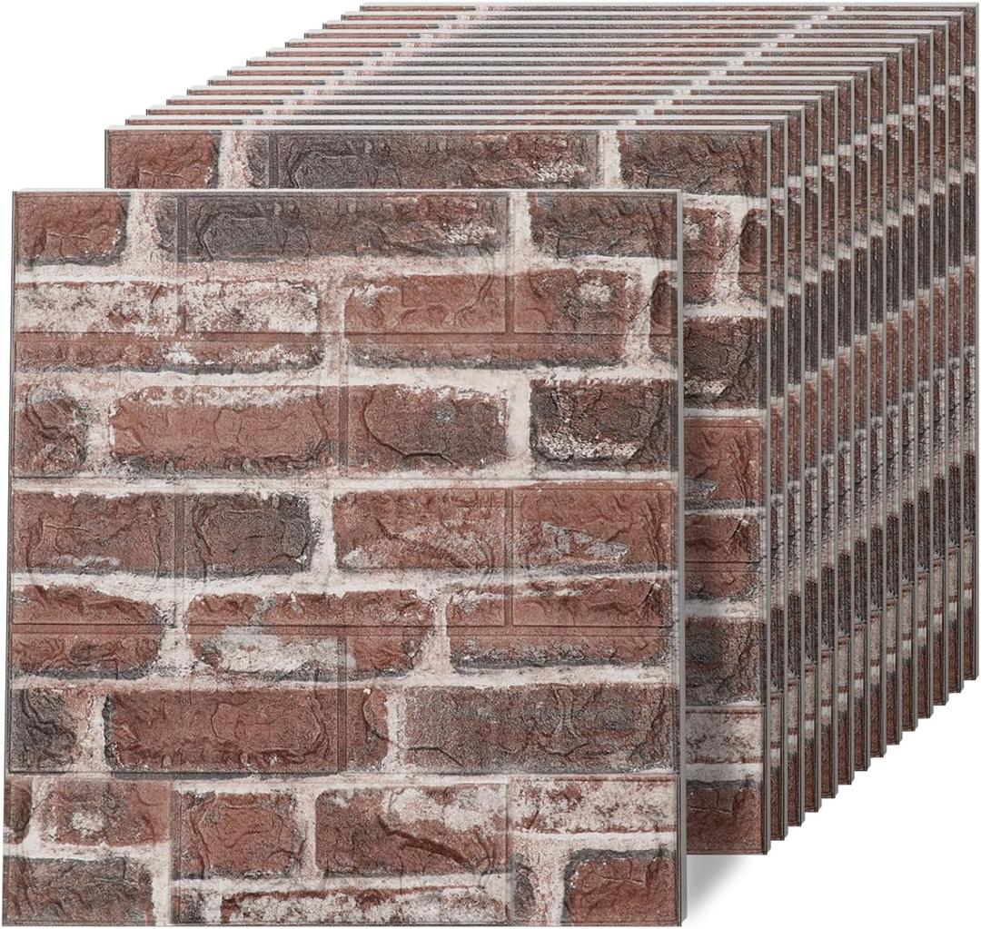 3D Wall Panels Peel and Stick in Red White, 40 PCS XPE Foam 3D Wallpaper, Faux Brick Wall Panels for Bedroom, Stairs, Kitchen (Red Brick)
