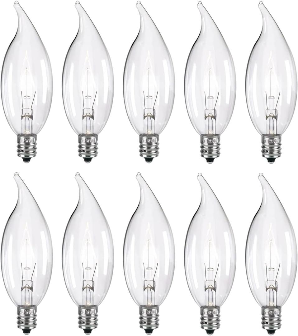 10-Pack E12 Base 60W B10 CTC Incandescent Clear Dimmable Light Bulbs Long-Lasting, Energy-Efficient, Transparent Candle Light Bulbs for Chandeliers, Ceiling Fans, Pendants, and Fireplaces
