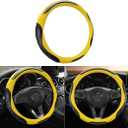 Leather Steering Wheel Cover, Auto Car Stretch Steering Wheel Protector, Universal 15 Inch Anti-Slip Breathable Odorless Steering Wheel Cover for Men Women (Black/Yellow)