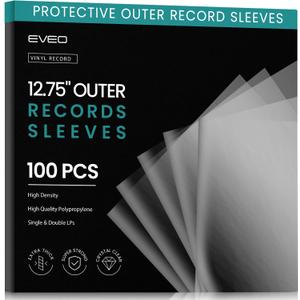 EVEO 100 Vinyl Record Sleeves Outer Crystal Clear Outer Vinyl Sleeves LP Album Covers 12.75"x12.75" | Perfect Fit Protective 3 Mil Protection for Single & Double LPs - Archival Quality