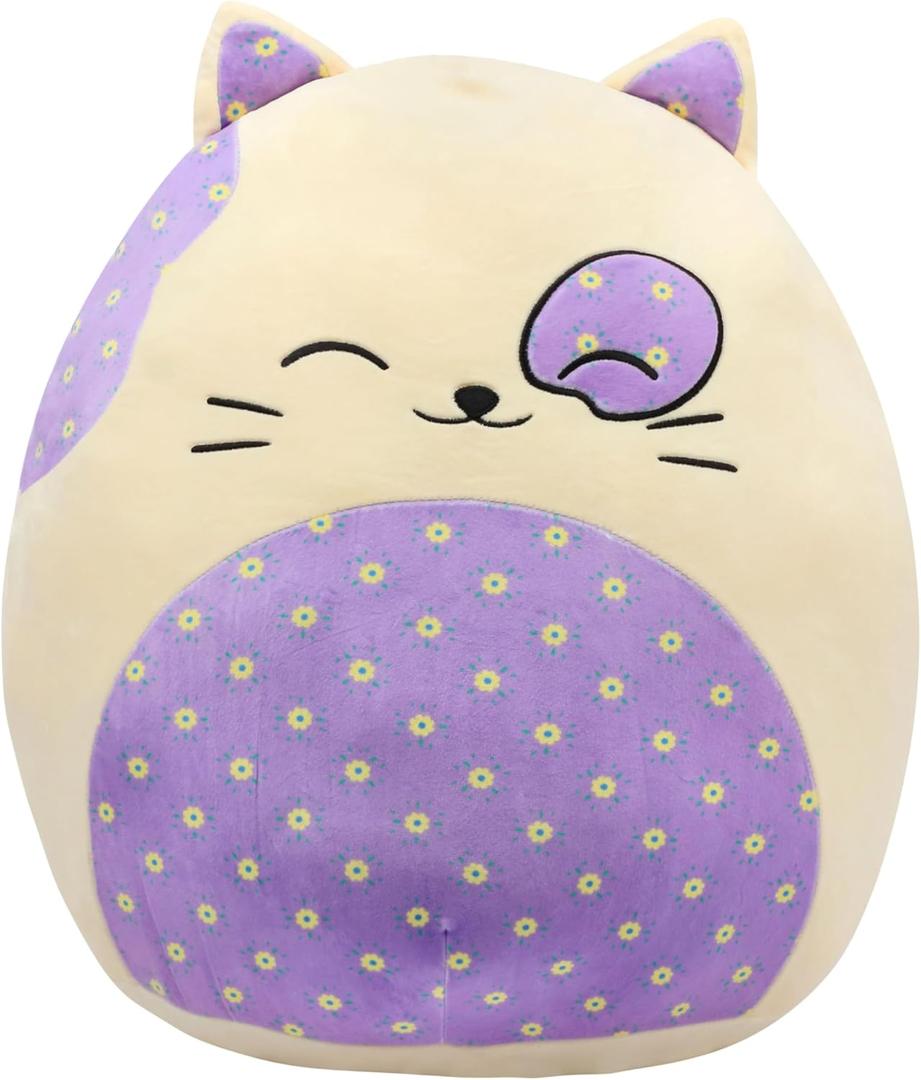 20-Inch Large Cat Plush Pillow with Floral Belly Cute Plush Toy Soft Kitty Pillow Giant Kitty Stuffed Animal Birthday Gifts for Kids Girls Adults