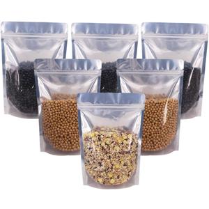 100 Pack 6.7 x 9.45 Inch Stand Up Pouch Bags Zipper Mylar Bags Clear Front with Aluminum Foil Back Reusable Food Storage Bags for Multipurpose with Gusset Bottom(5.5mil Thickness)