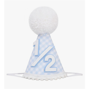 Blue White Gingham Birthday Hat