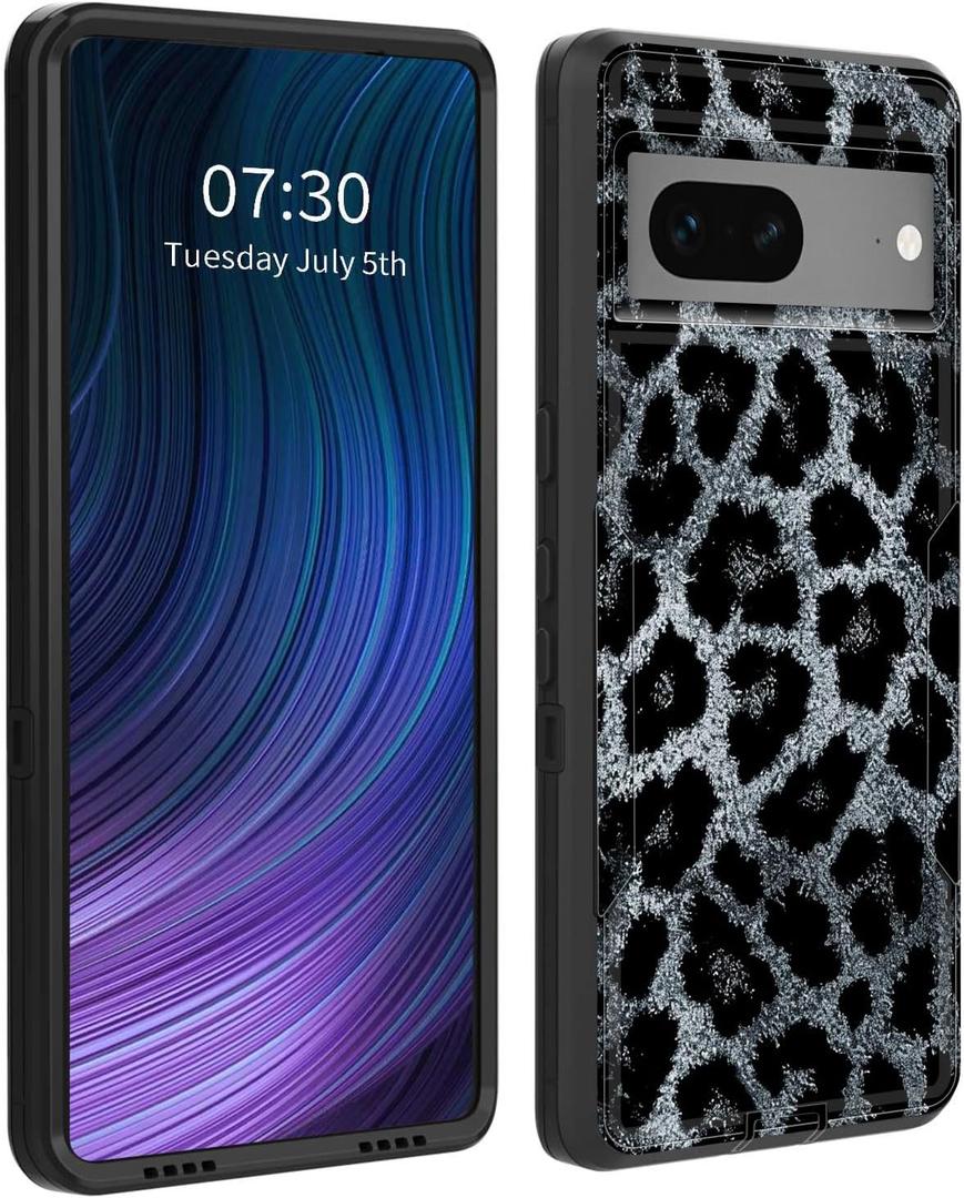 for Pixel 7 Case,Dual Layer Hybrid (Built-in Dustproof Cap) (Magnetic Car Mount) Shockproof Drop Protection Impact Phone Cover Case for Google Pixel 7 6.3 inch,Black Leopard Print
