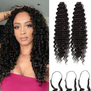Feather Crochet Hair Extensions for Women 18 Inch 100 Strands Micro Knots Hair Pre-Separated Invisible Human Hair Blend Synthetic Curly Deep Wave Crochet Hair(100strands Dark Black)