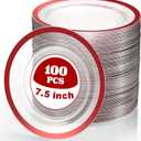Tanlade 100 Pcs Clear Red Plastic Plates Bulk 7.5 Inch Disposable Heavy Duty Dinner Plates with Rim Round Salad Dessert Appetizer Dinnerware for Wedding Birthday Party Supplies