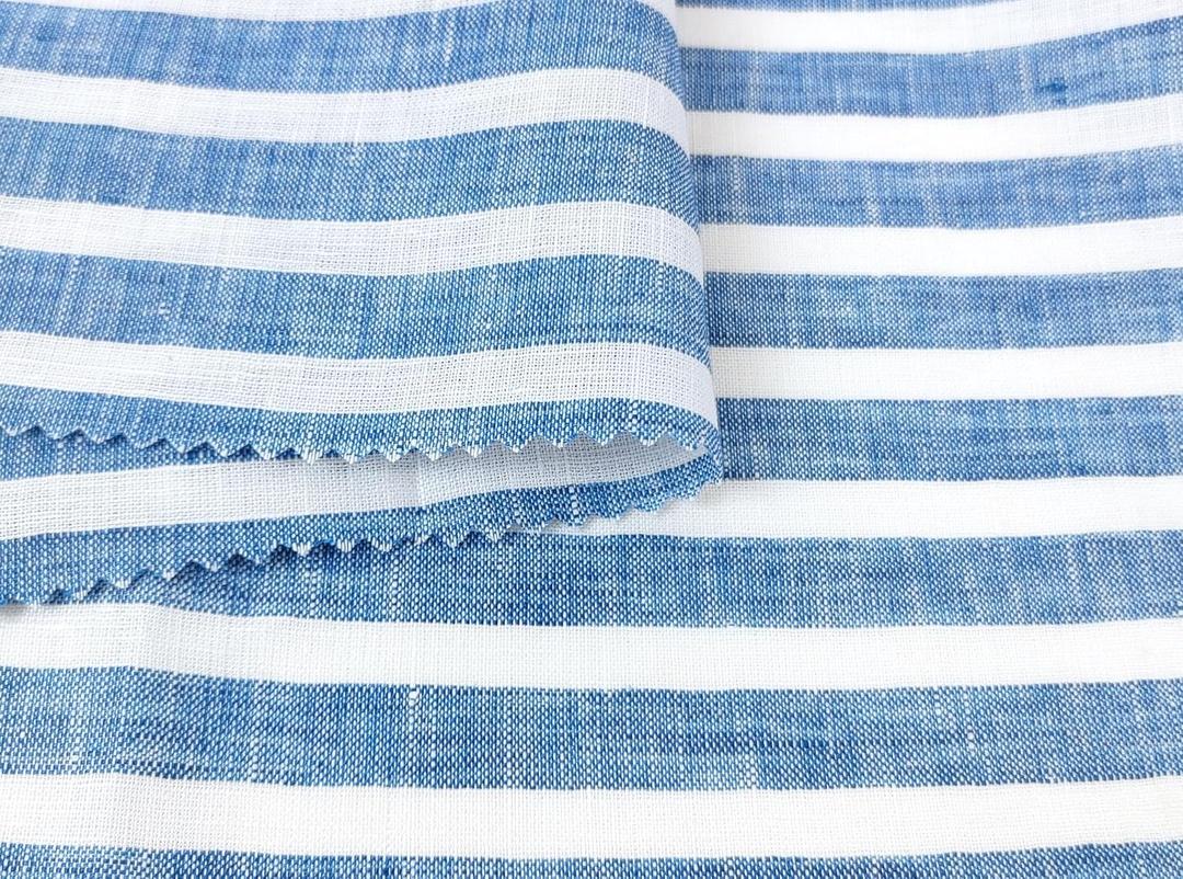100% Linen Fabric â€“ Lightweight Prewashed â€“ Horizontal Stripe Patterns  Precut Style Soft & Breathable Width by The Linen Lab (Navy 4838, 3 Yard pre-cut)