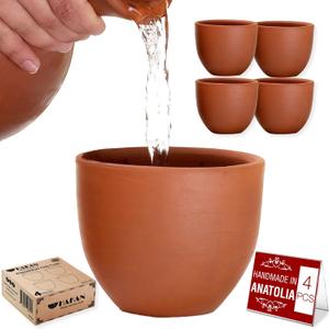 Hakan Kapadokya 16.9 oz, 4 Pcs, Handmade Pottery Mug Set of 4, Clay Cups for Beverages, Earthenware Flower Pot, Unglazed Clay Bowls, Drinking Cups for Decoration