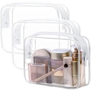 PACKISM TSA Approved Toiletry Bag, 2 Pack Clear Makeup Bag, Travel Makeup Cosmetic Pouch for Women, Carry on Airport Airline Compliant Bag, White (for age 12 or above)