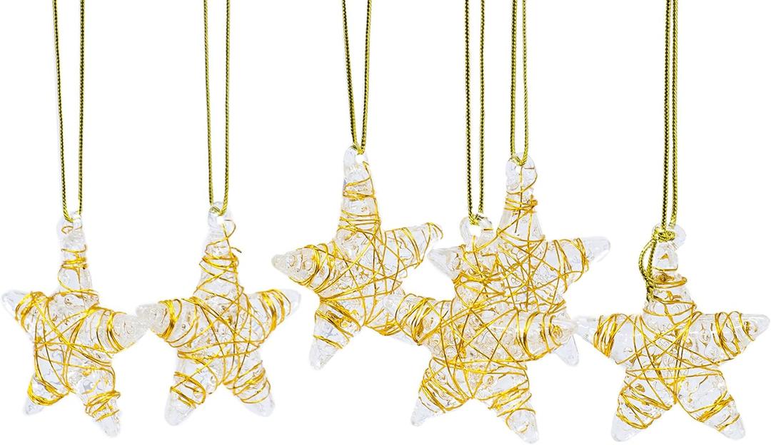 Red Co. 1.8" Decorative Mini Golden Glass Star Hanging Christmas Tree Ornaments, Holiday Season Decor, Set of 6