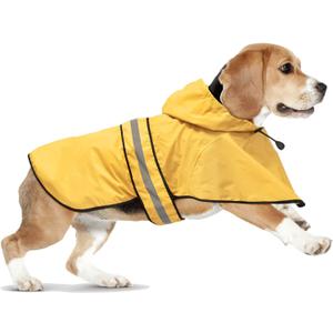 Dog Rain Coats with Hood - Waterproof Lightweight Pet Slicker Raincoat Poncho, Safety Dog Raincoats Jacket with Reflective Strip and Leash Hole for Small, Medium, Large Dogs (Medium, Yellow)