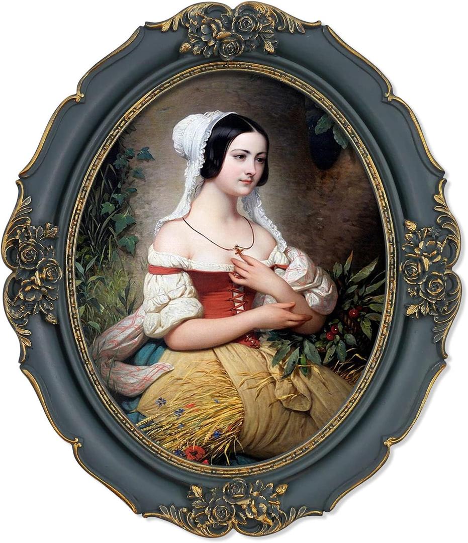 SIMON'S SHOP Oval Picture Frames 8x10 for Wall and Tabletop, Vintage 8x10 Picture Frame in Dark Navy Blue with Gold Accents, Victorian Photo Frames