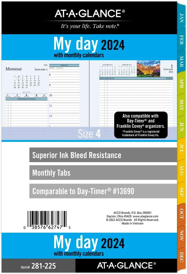 AT-A-GLANCE 2024 Daily & Monthly Planner, 5-1/2" x 8-1/2", Desk Size, Two Page Per Day Refill, Loose-Leaf, Zenscapes (281-225-24) (Daily/Monthly)