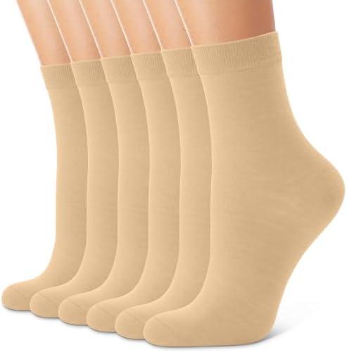 CHARMKING 6 Pairs Crew Socks for Women Soft Cotton Bootie Socks Moisture-wicking Casual Socks Non Slip Above Ankle (Beige)