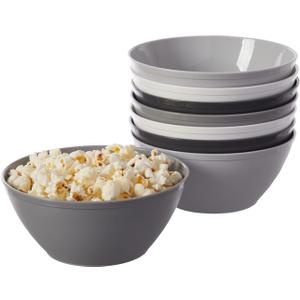 US Acrylic Unbreakable 28 oz. Plastic Stackable Cereal Bowls for Snacks & Ice Cream in Grey Colors (Set of 8) 6-inch Reusable, BPA-Free, Made in the USA, Dishwasher Safe Dinnerware