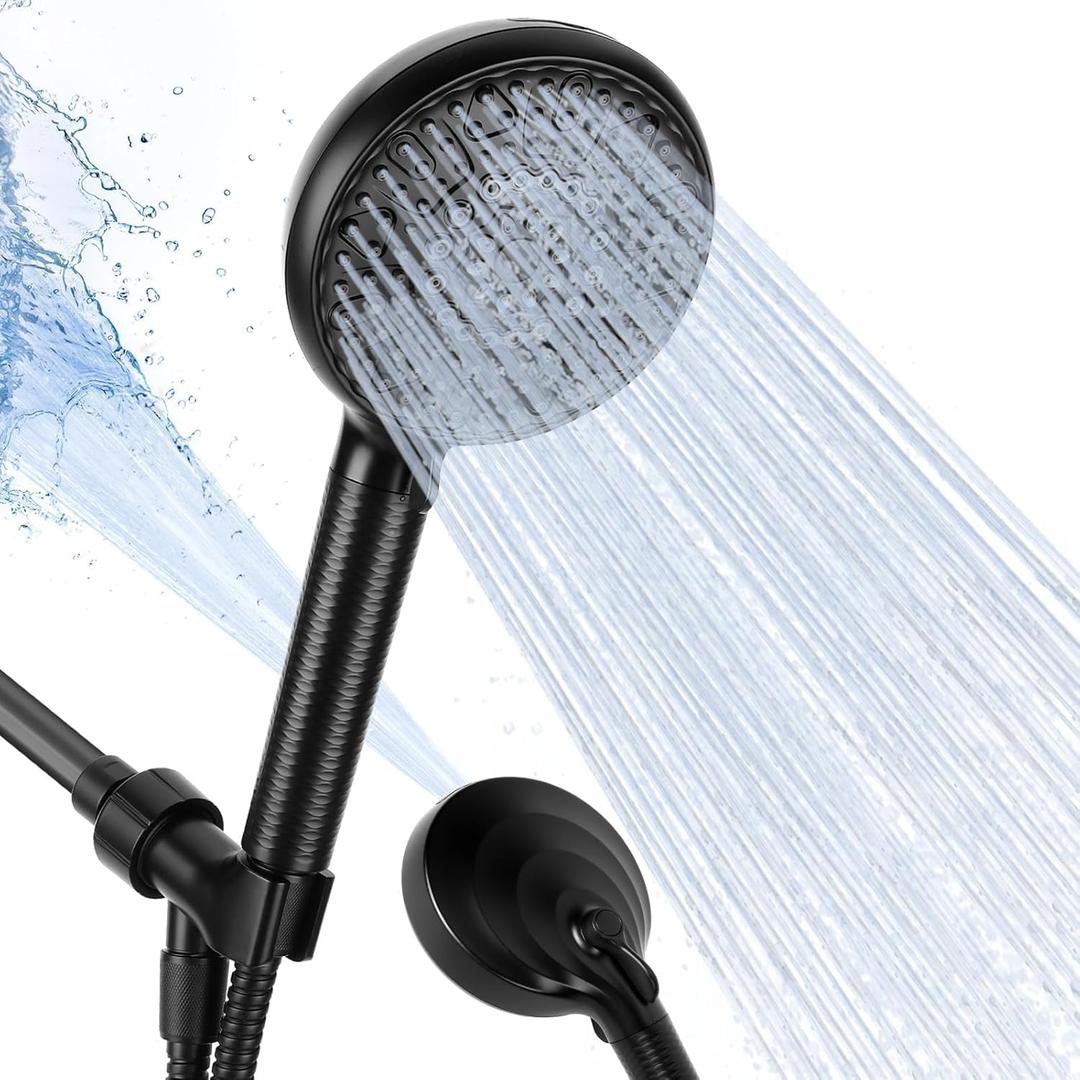 Filtered Shower Head with Handheld, 10 Modes High Pressure Showerhead with Multi-Stage Filter Beads for Hard Water - Reduces Chlorine, Gentle on Skin & Hair, 4.92ft Long Stainless Steel Hose (Black)