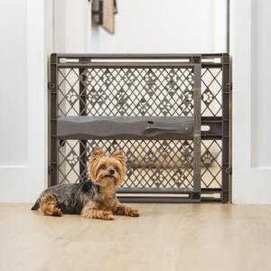 MYPET North States Paws Portable Pet Gate: 26-40" Wide. Pressure Mount. No Tools Needed. Made in USA. Dog Gate 23" Tall, Expandable, Durable Dog Gates for Doorways, Fieldstone Gray