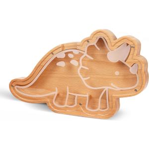 Wooden Dinosaur Piggy Bank for Boys and Girls - Fun Money Saving Dino Piggy Bank for Kids - Perfect for Children and Toddlers of Any Age to Learn About Savings, Responsibility and Long Term Goals
