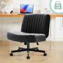 Criss Cross Chair with Wheels,Thick Padded Leather Cross Legged Office Desk Chair with Pocket Spring Cushion,Dual-Purpose Base,Wide Adjustable Computer Home Office Vanity Chair,Black, X-Large
