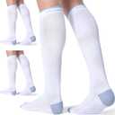 CelerSport 3 Pairs Compression Socks for Men and Women 20-30 mmHg Running Support Socks (XX-Large, White (3 Pack))