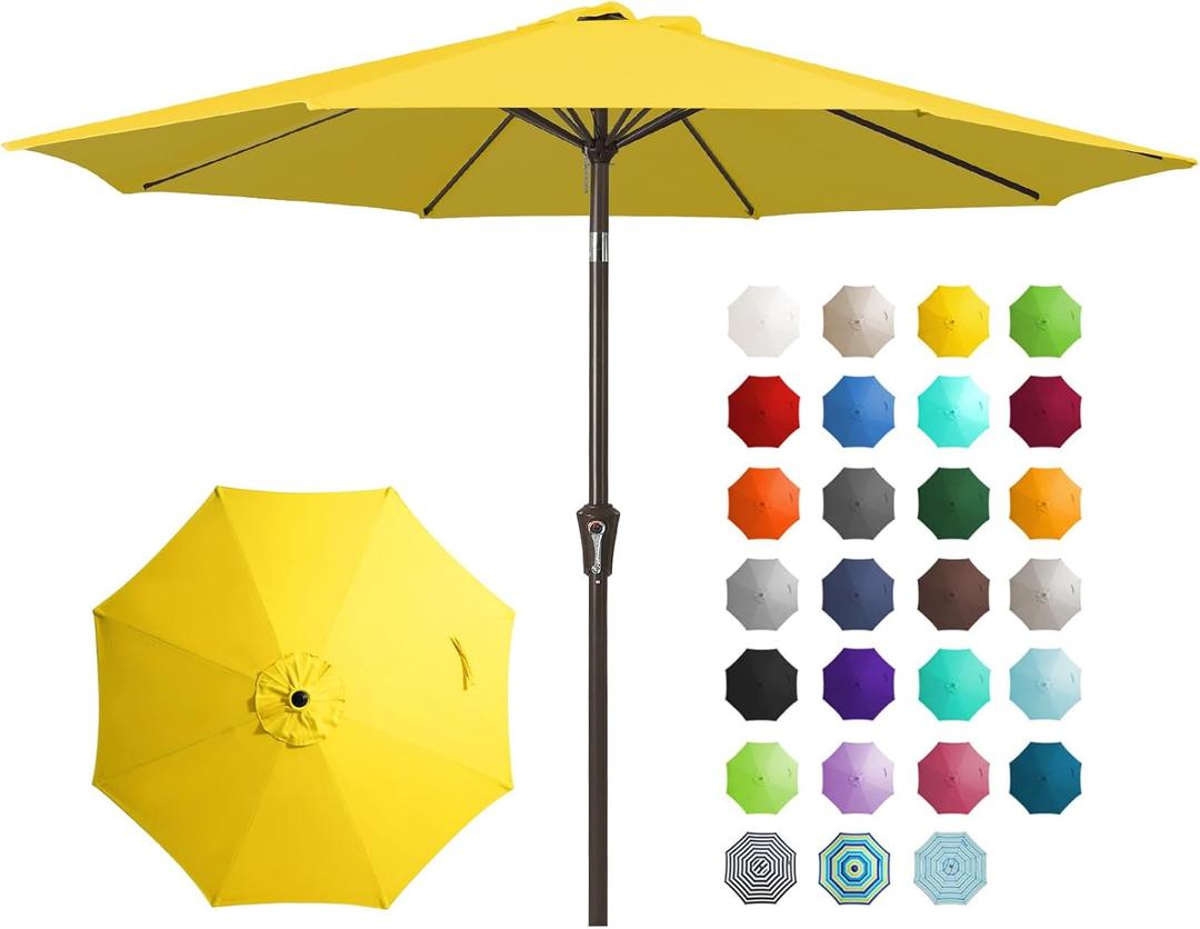 JEAREY 9FT Outdoor Patio Umbrella Outdoor Table Umbrella with Push Button Tilt and Crank, Market Umbrella 8 Sturdy Ribs UV Protection Waterproof for Garden, Deck, Backyard, Pool (Yellow)