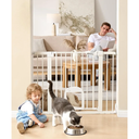 Babelio Baby Gate with Adjustable Cat Door,29-43" Auto Close Durable Pet door for Stairs,Doorways and House,Pressure Mounted,Easy Install,Effortless Walk Thru,White