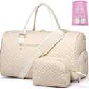 Travel Overnight Bag Weekender Bags - Duffle Bag Women with Shoe Compartment Carry On Overnight Bag with Toiletry Bag Duffel Bags with Wet Pocket for Gym Hospital Bags for Labor and Delivery Beige