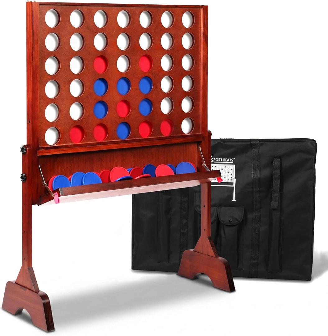 SPORT BEATS® Height Adjustable Giant Wooden 4 in a Row Game - 2.75-3.75 FT, 24 inches x 32 inches x 0.1 inches