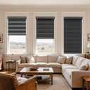 MYshade Cordless Zebra Blinds with Free-Stop Function - Dual Layer Light Filtering & Privacy Sheer Shades for Day and Night - Easy Install Window Shades for Home, Living Room, 45" W x 72" H,Black