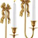 Vintage Gold Bow Candle Holders Set of 2, Solid Brass Wall Mounted Tapered Candle Sconce, Candle Holder Wall Decor for Living Room, Bedroom and Hallway