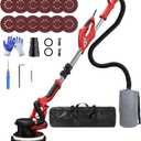 Drywall Sander with Vacuum Dust Collector(02/11/2025 Upgraded) 8-Amp Popcorn Ceiling Removal Tool with 7 Variable Speed 800-1800RPM, Extendable Handle, LED Light, 12pcs Sanding Discs, Red