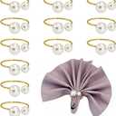 Gold Pearl Napkin Rings Set of 12, 4cm Ring with 1.2cm & 1.6cm Double Pearls for Elegant Table Setting, Wedding, Christmas, Thanksgiving Dinner Party Decor