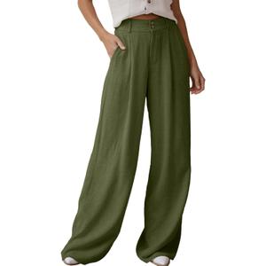 Dokotoo Women's Casual Loose Wide Leg Linen Pants (Green, M)