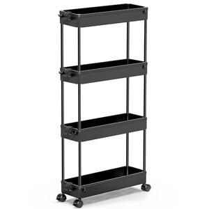 Slim Rolling Storage Cart 4 Tier Organizer Mobile Shelving Unit Utility Cart Tower Rack for Kitchen Bathroom Laundry Narrow Places, Black