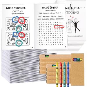40 Pcs Wedding Activity Set for Kids Include 20 Wedding Coloring Books 20 Crayons Wedding Gifts Kids Table Activities Game Wedding Party Favors
