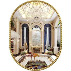 Oval Mirror for Wall, Gold Oval Bathroom Mirror, Antigue Gold Vanity Mirrors, Metal Floral Frame Mirror for Bedroom Living Room Hallway, Hangs Horizontally or Vertically (24" x 32")