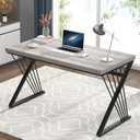FOLUBAN Modern Desks, Rustic Wood and Metal Computer Desk for Home Office, Simple Study Writing Work PC Table for Bedroom Living Room, Light Grey, 47 Inch