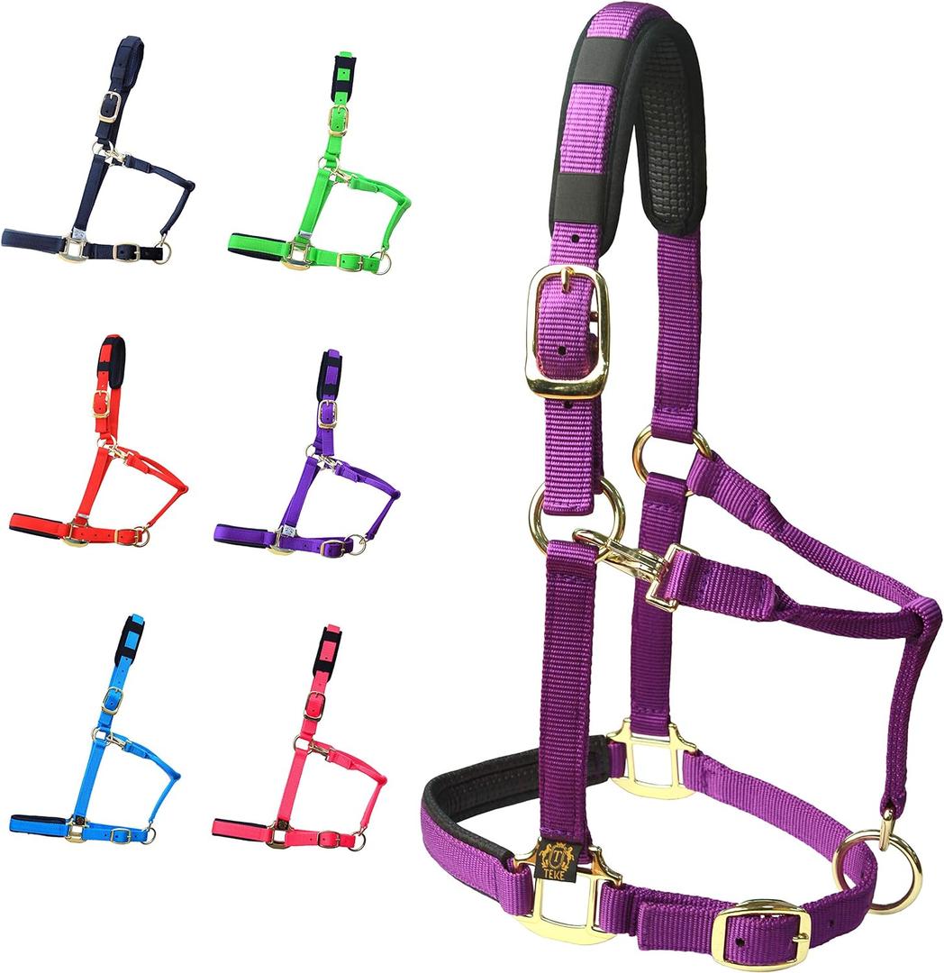 T TEKE Adjustable Horse Halters by Heavy Duty Soft Nylon, Padded with Anti-rubbing Waffle Neoprene on Both Crown & Nose (X Full (XL), Purple)