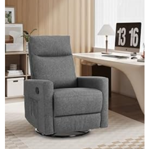 Swivel Rocking Recliner Chair with Extra Large Footrest High Back, Upholstered Glider Nursery Chair for Living Room, Bedroom & Nursery, Comfortable Deep Seat for Relaxation, Grey