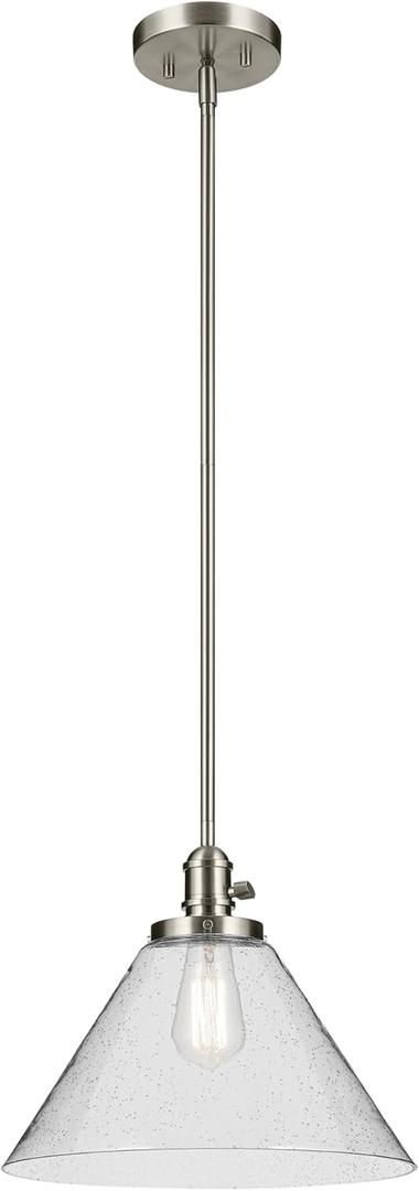 KICHLER Avery 11.75" 1-Light Cone Pendant with Clear Seeded Glass in Nickel, for Kitchen Island, Dining Table, (11.75" x 14") 43905NI